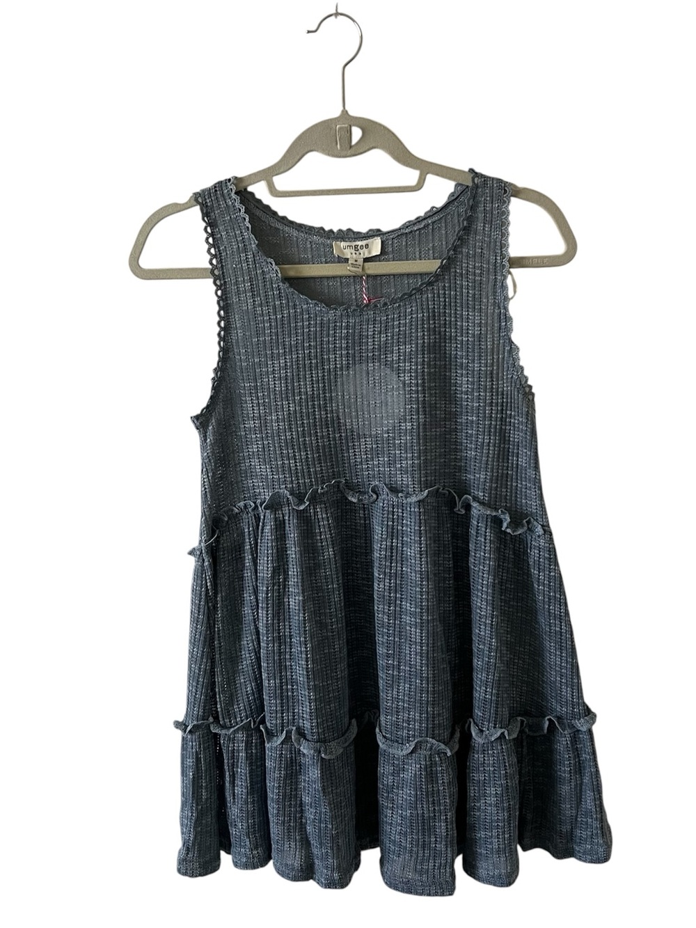 NWT Umgee Ruffle Tiered Babydoll Knit Tunic Tank Top Blue Grey Medium - Picture 5 of 15
